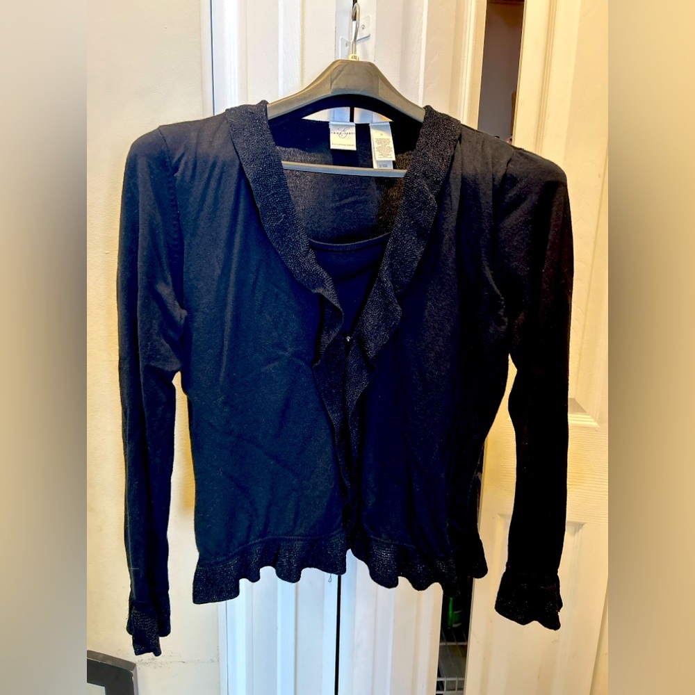 Emma James Black Metallic Trim Cardigan Sweater – Size M (Liz Claiborne)